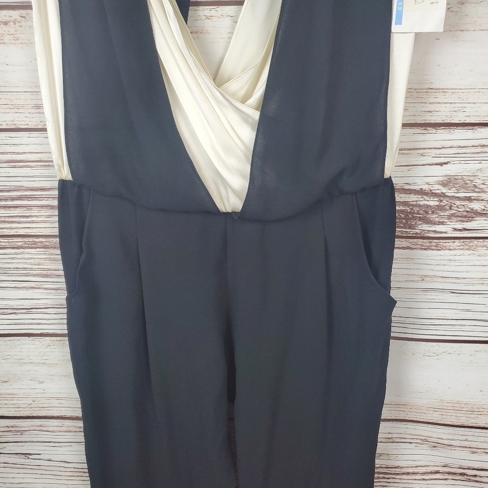NWT Ramy Brook Womens XS Black/White Sleeveless Drape Pleated Jumpsuit - Picture 3 of 11